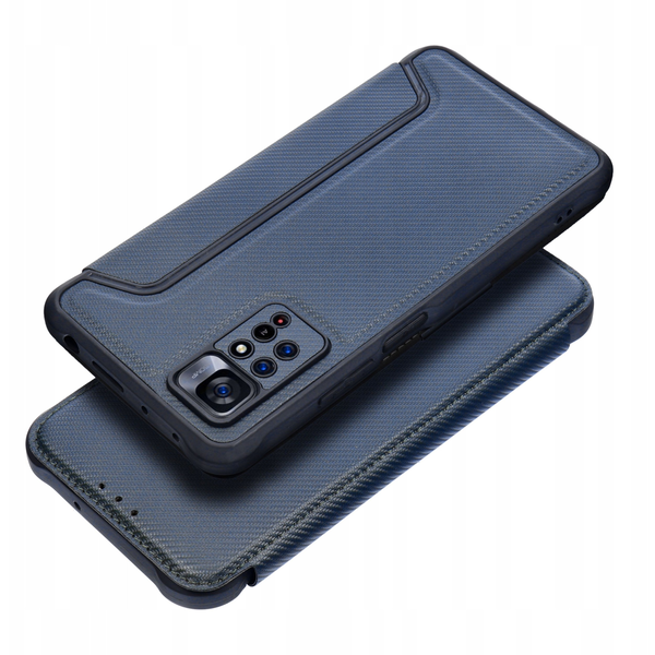 ZONE Razor Book oldalra nyitható tok bőrhatású karbon minta Xiaomi Redmi 14C / Poco C75 kék