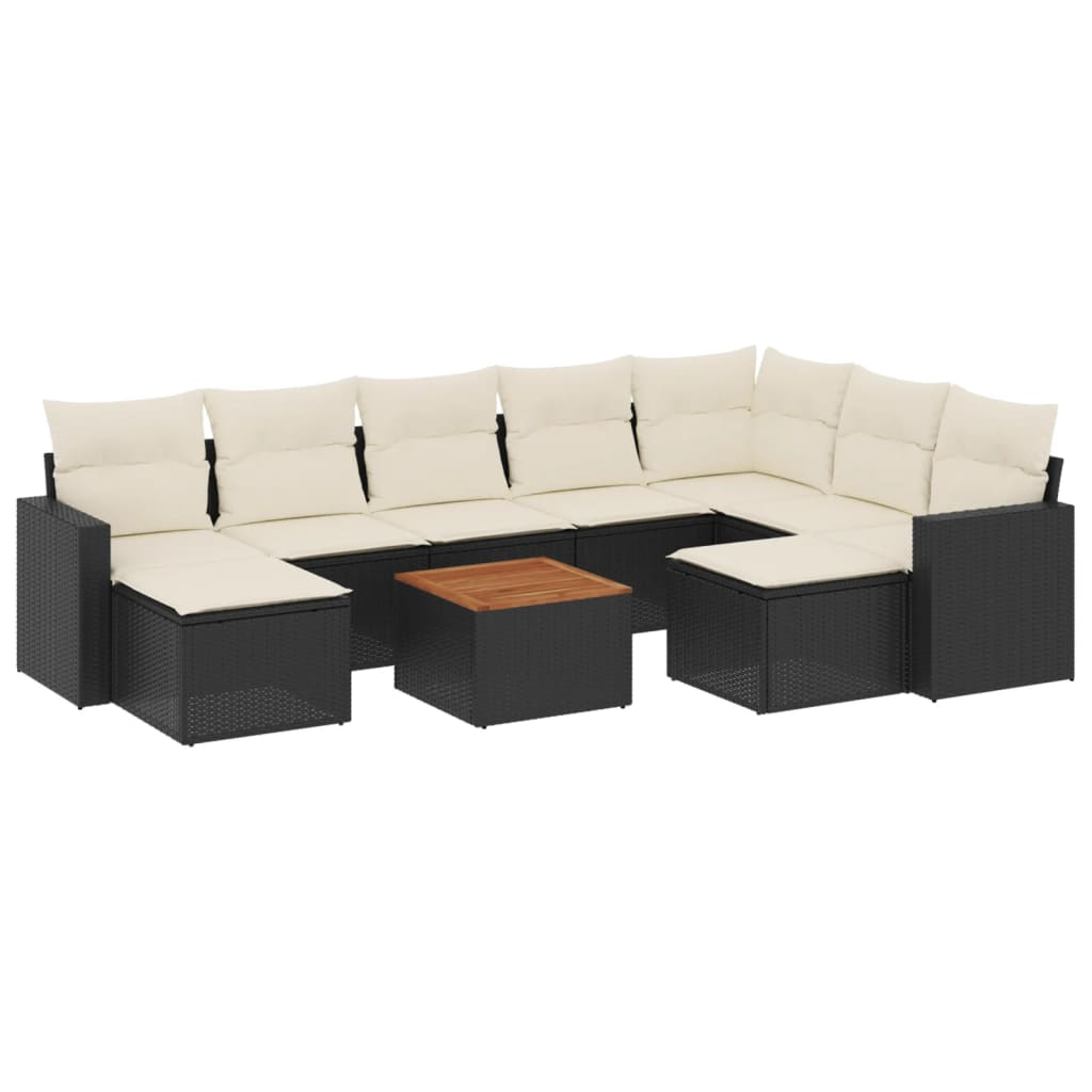 10 részes fekete polyrattan kerti ülőgarnitúra párnákkal (3256735)