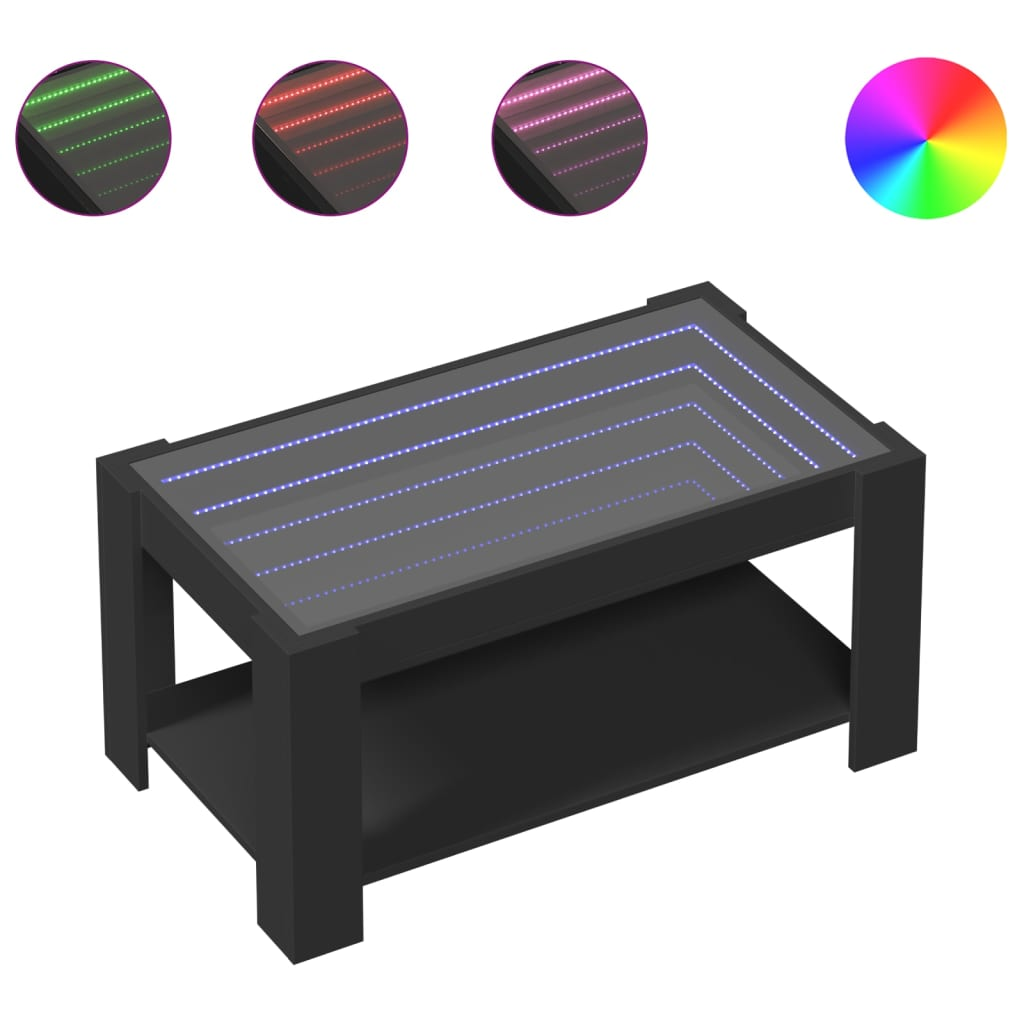 fekete szerelt fa dohányzóasztal LED-del 93 x 53 x 45 cm (847554)