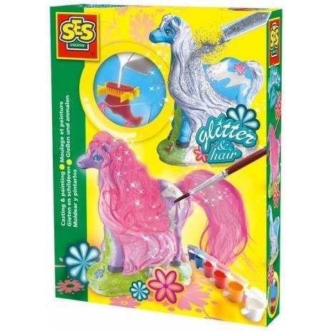 SES Creative Children's Glitter Hair Horses Casting and Painting Set