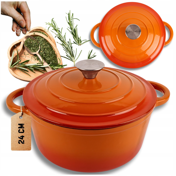 EMALIOWANY GARNEK ŻELIWNY 24cm 4L HAGE ORANGE