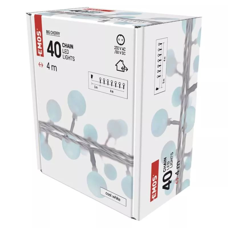 EMOS LED fényfüzér cseresznye golyók 2,5cm 4m kültéri és beltéri időzítős hidegfehér (D5AC01) (D5AC01)