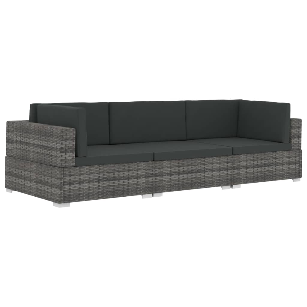 3 részes szürke polyrattan kerti kanapészett párnákkal (47266)