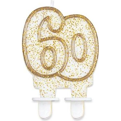 Arany csillámos 60-as Gold tortagyertya, számgyertya (WIKR-0989023)
