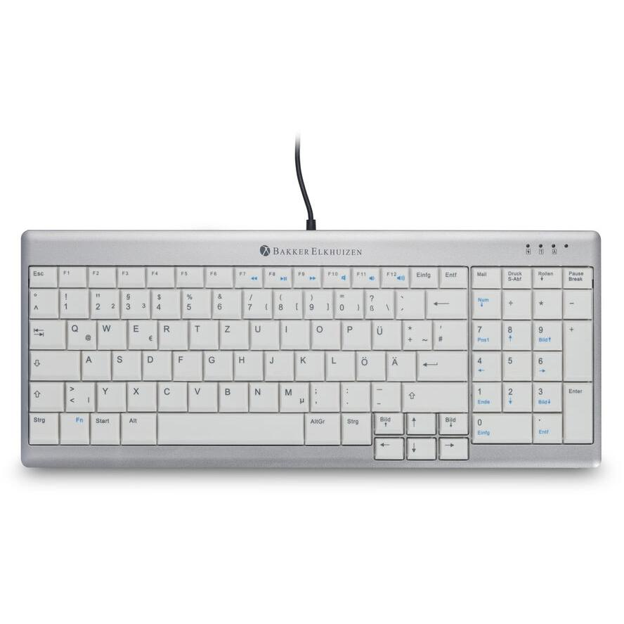 BakkerElkhuizen UltraBoard 960 Standard Compact klávesnica Kancelária USB QWERTZ Švajčiarsky Strieborná, Biela (BNEU960SCCH)