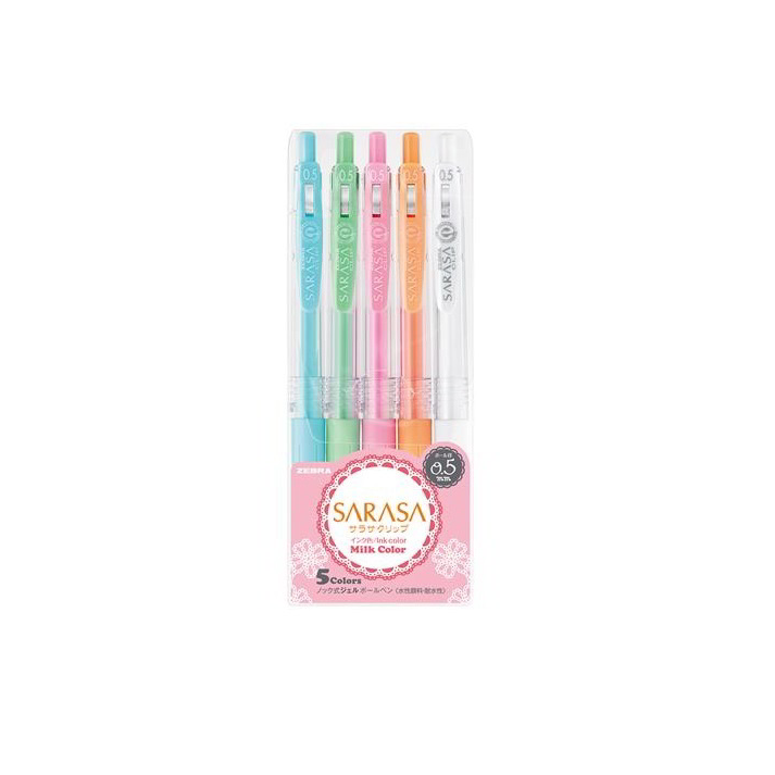 Zebra Sarasa Clip Milk Nyomógombos zselés toll készlet - 0.33mm / Vegyes színek (5db) (17270)