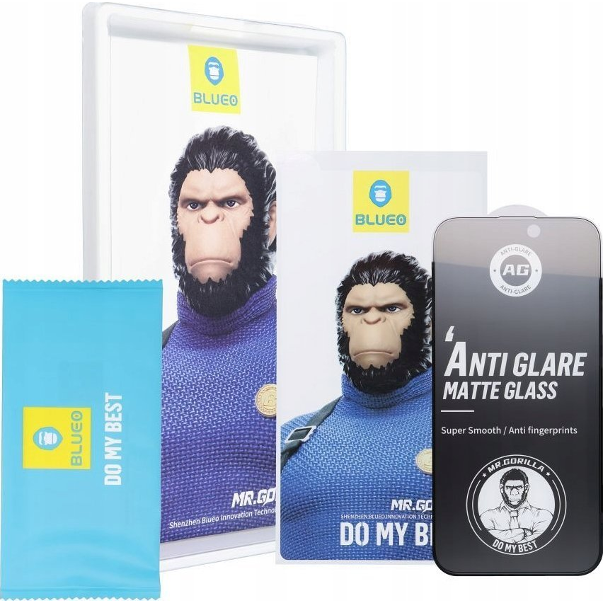 Blueo 5D Mr. Monkey Glass Strong Matte Edzett Üveg Fekete Szegéllyel Apple iPhone 16 Pro