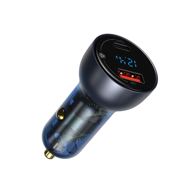Baseus Particular Digital Display autós töltő kijelzővel, USB + USB-C, QC3.0 + PD, 5A, 65W, szürke (CCKX-C0G)