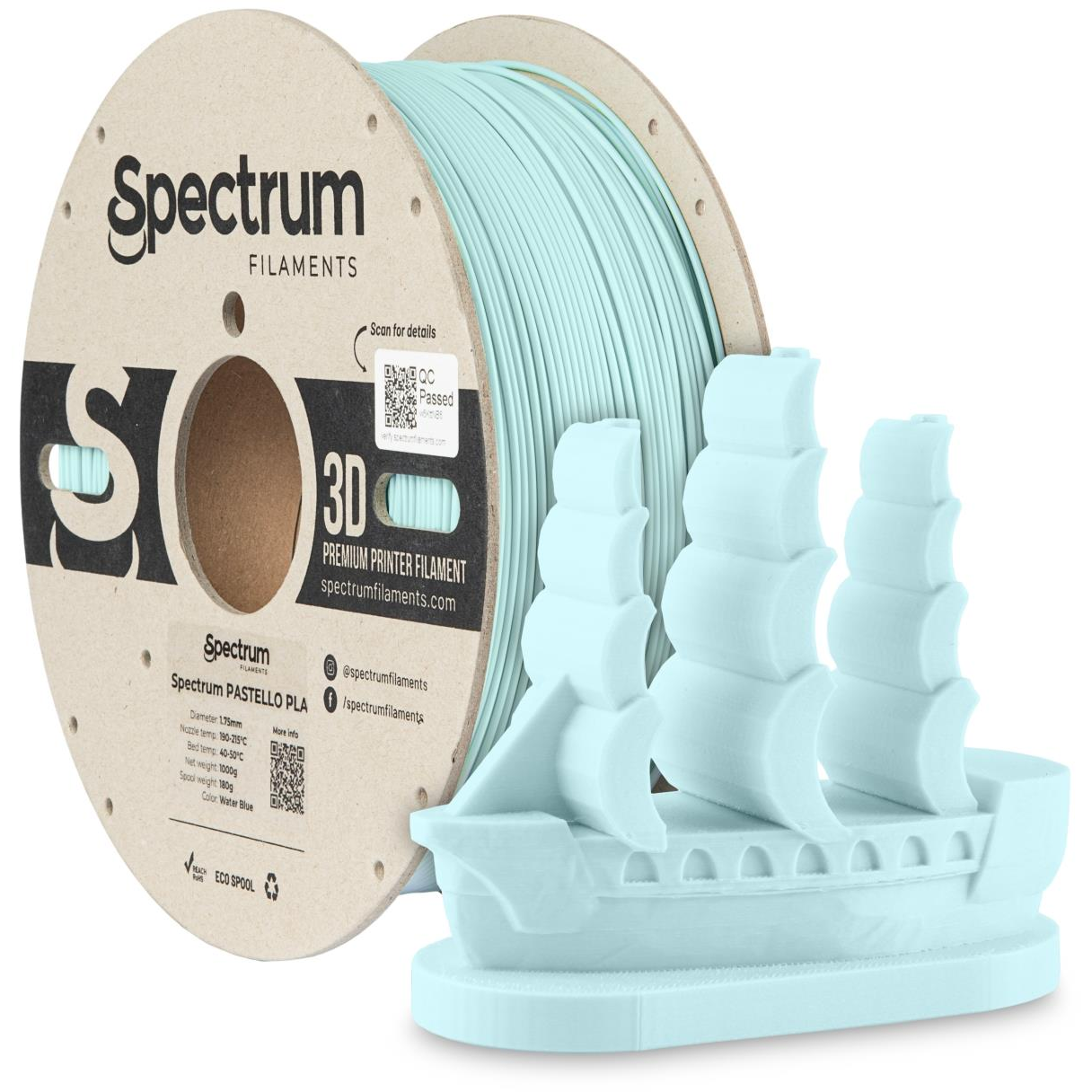 Spectrum Pastello PLA 1,75 mm, Water Blue, 1 kg (80704)