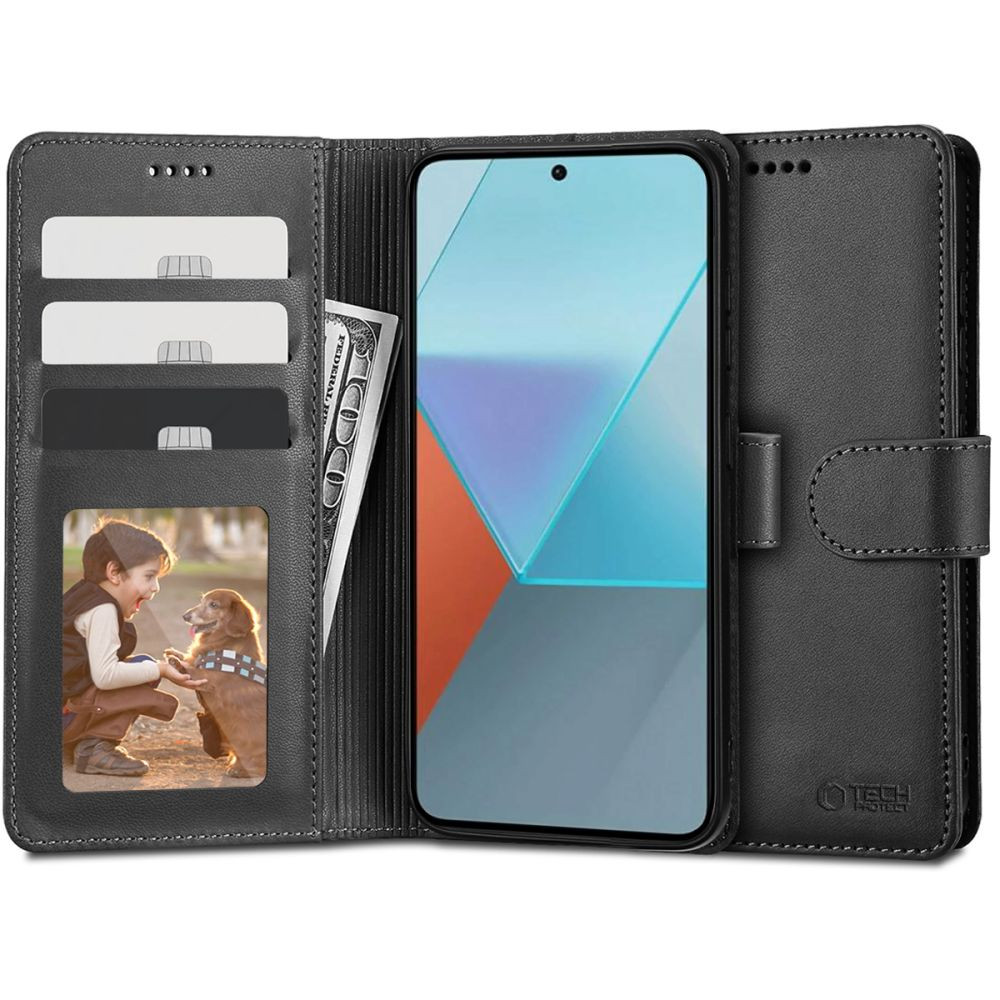 Xiaomi Redmi Note 13 4G, Oldalra nyíló tok, stand, mágnes csattal, TP Wallett, fekete (TS3815)