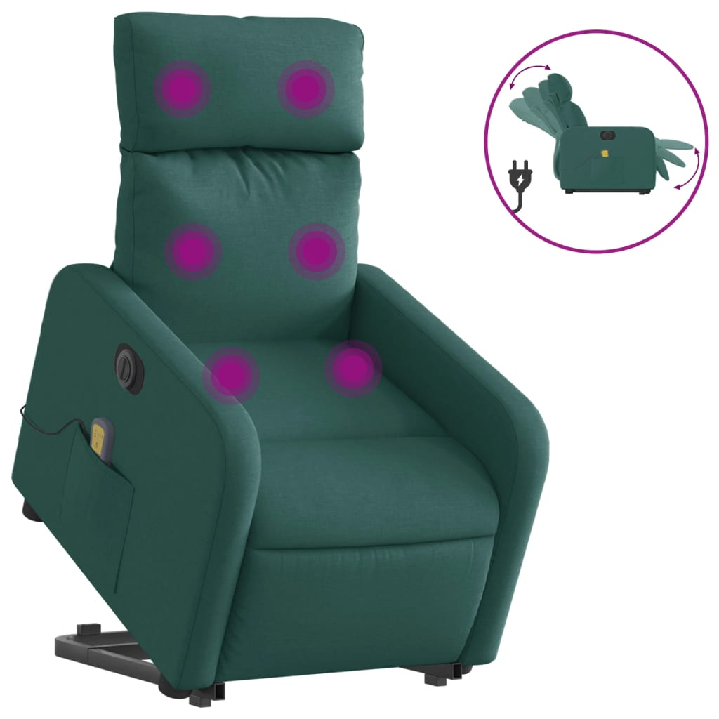sötétzöld szövet dönthető elektromos álló masszázsfotel (3206732)