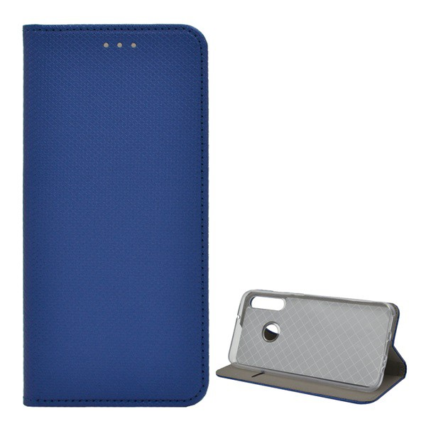Tok álló, bőr hatású (FLIP, oldalra nyíló, asztali tartó funkció, rombusz minta) SÖTÉTKÉK [Huawei P40 Lite E / Y7p] (5996457952298)