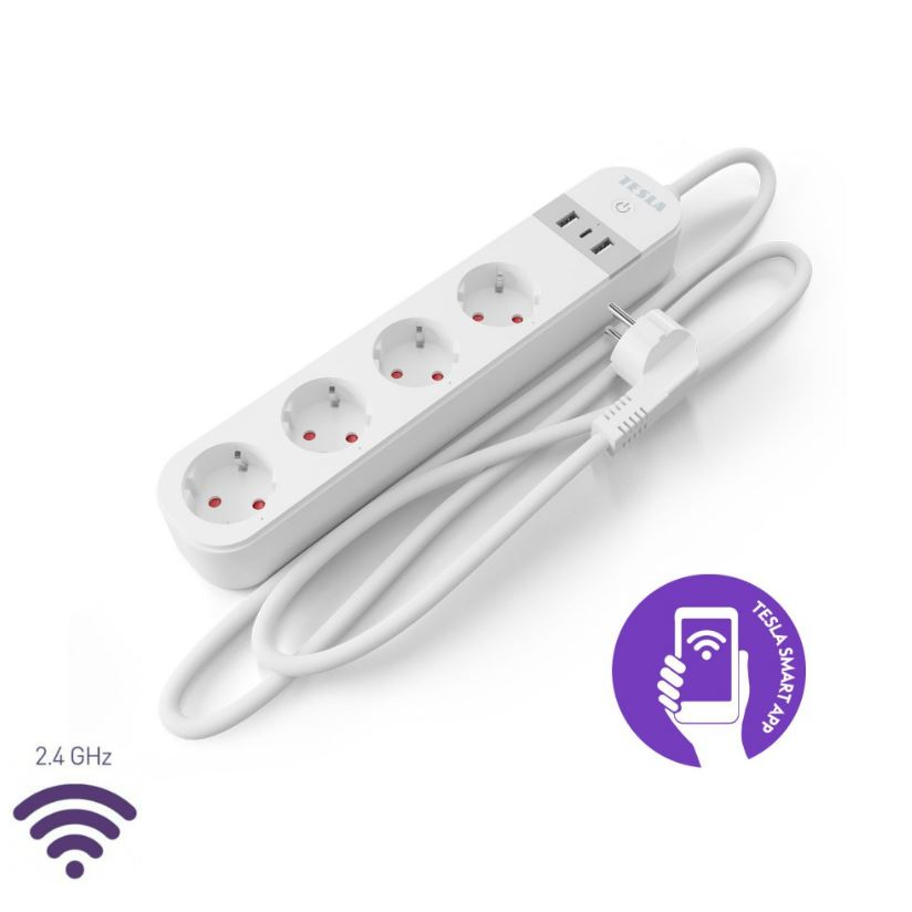 Tesla okos hosszabító 4 aljzat 2xUSBA - USB-C (TSL-SPL-SPS300) (TSL-SPL-SPS300)