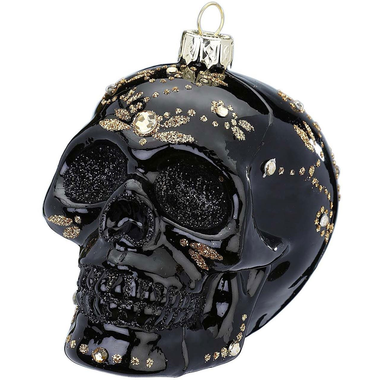 LAALU dísz: koponya díszekkel, fényes, 9 cm, fekete (LAU-2861)