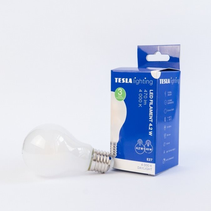 Tesla FILAMENT RETRO BULB, E27, 4,2 W, 230 V, 470 lm, 25 000 h, 4000K nappali fehér, 360° (BL274240-1F)
