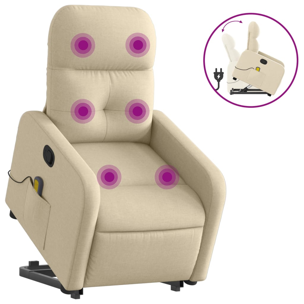 krémszínű szövet felállást segítő dönthető masszázsfotel (3206812)