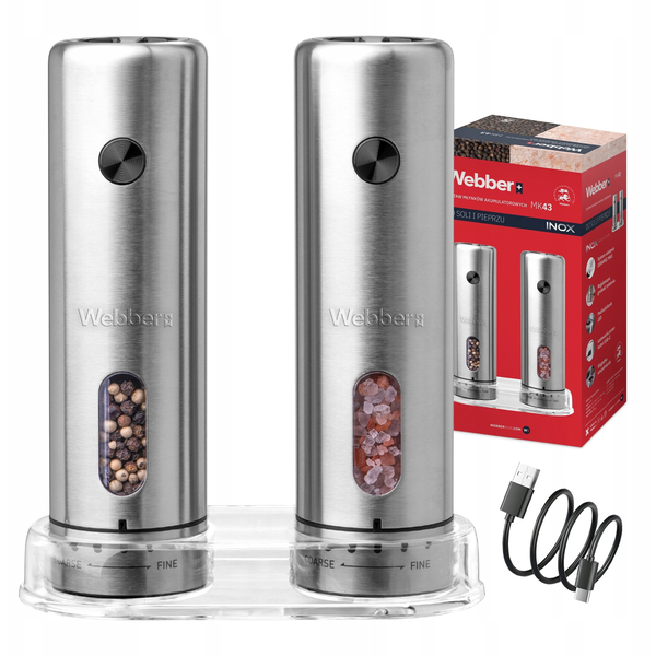 MŁYNEK DO PIEPRZU I SOLI ELEKTRYCZNY AKUMULATOROWY USB 2 SZT INOX WEBBER