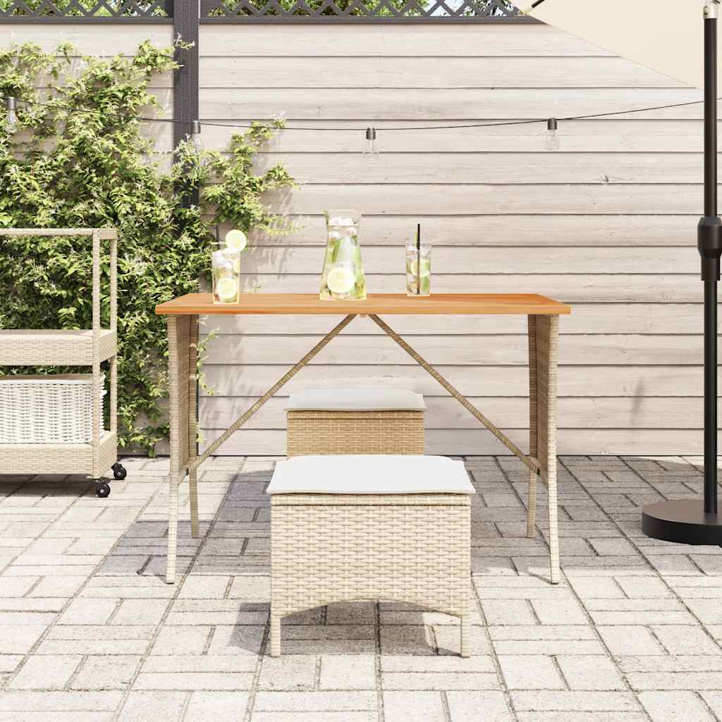 bézs polyrattan akácfa lapos kerti asztal 105x75x72 cm (4104140)