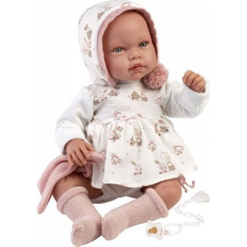 Llorens: Tala Llorana 44cm-es újszülött baba hanggal kapucnis ruhában (GXP-919835)
