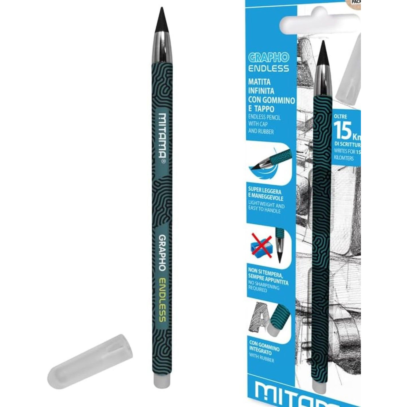 MITAMA nekonečná tužka s gumou HB, zelená (62980-90163)