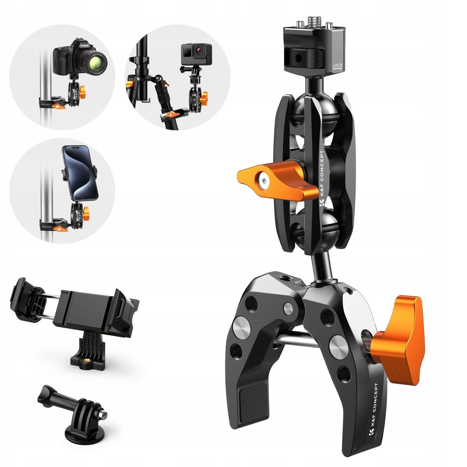 K&F Concept multifunkciós rögzítő bilincs, satu, magic arm, telefontartó adapter, Gopro adapter (SB9951)