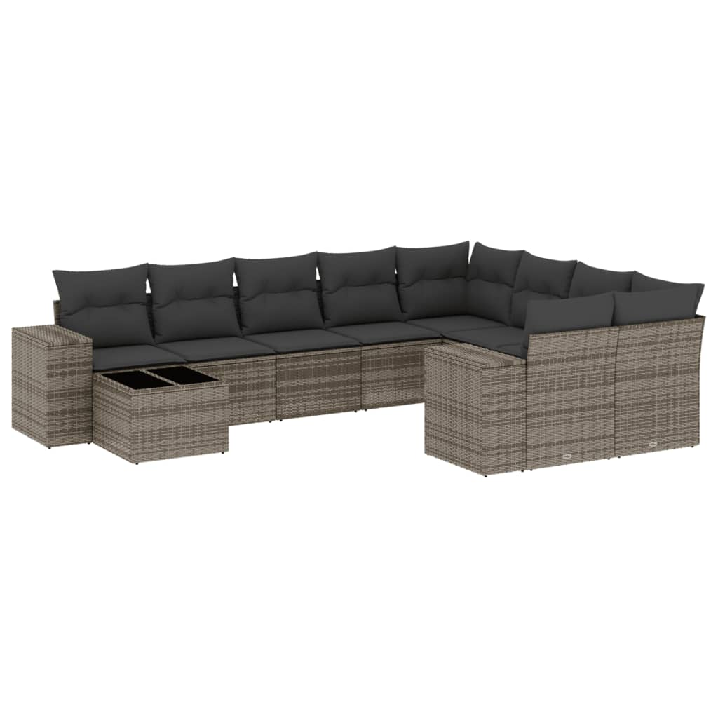 10 részes szürke polyrattan kerti ülőgarnitúra párnákkal (3223059)