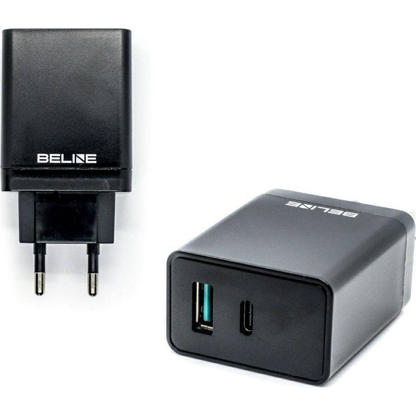 Beline Hálózati Töltő 1xUSB-A És 1xUSB-C Csatlakozóval 5A 18W Fekete
