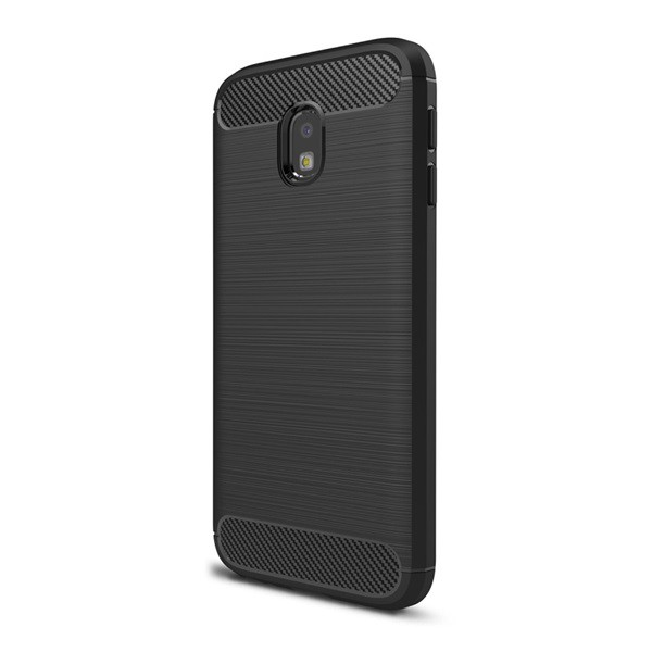 Szilikon telefonvédő (közepesen ütésálló, légpárnás sarok, szálcsiszolt, karbon minta) FEKETE [Samsung Galaxy J3 (2017) SM-J330 EU] (5996457707423)