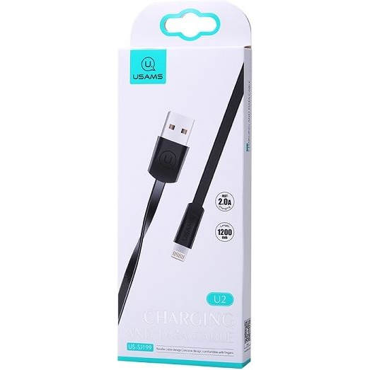 Usams U2 adatkábel (USB - lightning, 2A, gyorstöltő, 120cm, lapos kábel) FEKETE Apple IPAD (3rd Generation) / IPAD (4th Generation) / IPAD mini 3 (SJ199IP01) (SJ199IP01)