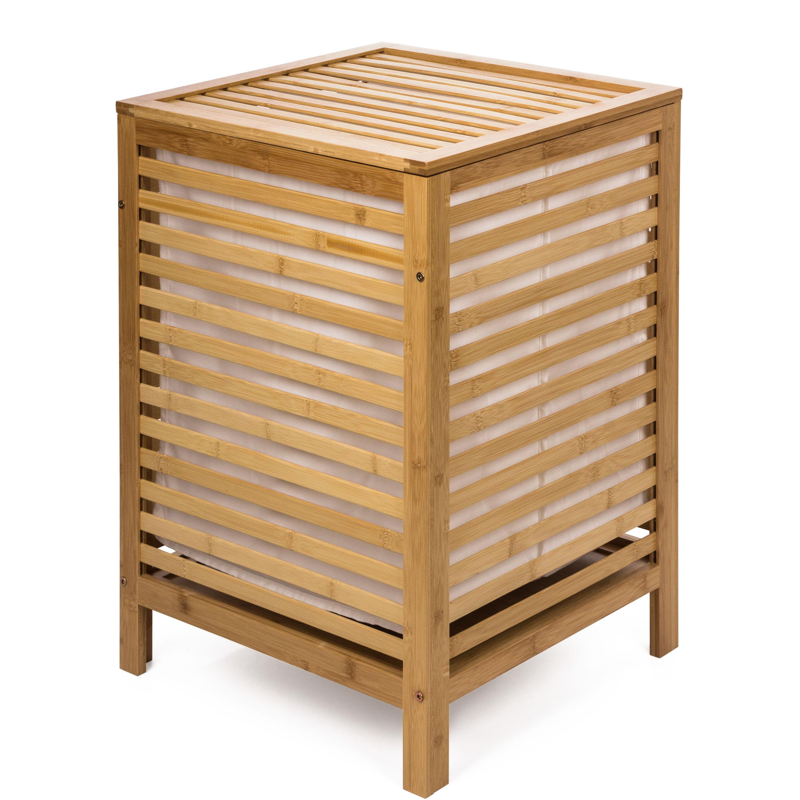 G21 Kosár, szövet betét + fedél, 45×45×63,5 cm, 80 l, bambusz (KPG21BAM003)