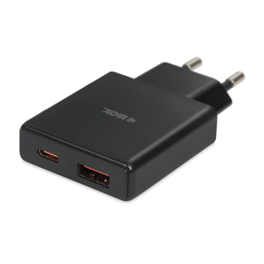 iBOX C-43 USB-A / USB-C Lapos Hálózati Gyorstöltő Adapter 30W - Fekete (ILUC43B)