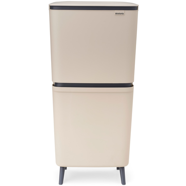 Brabantia SortUp Recycle Bin Hi 2 szintes szelektív hulladékgyűjtő torony lábakon, felhajtható fedéllel, 10+10+25L - J és X méret, műanyag, világos bézs - 275029