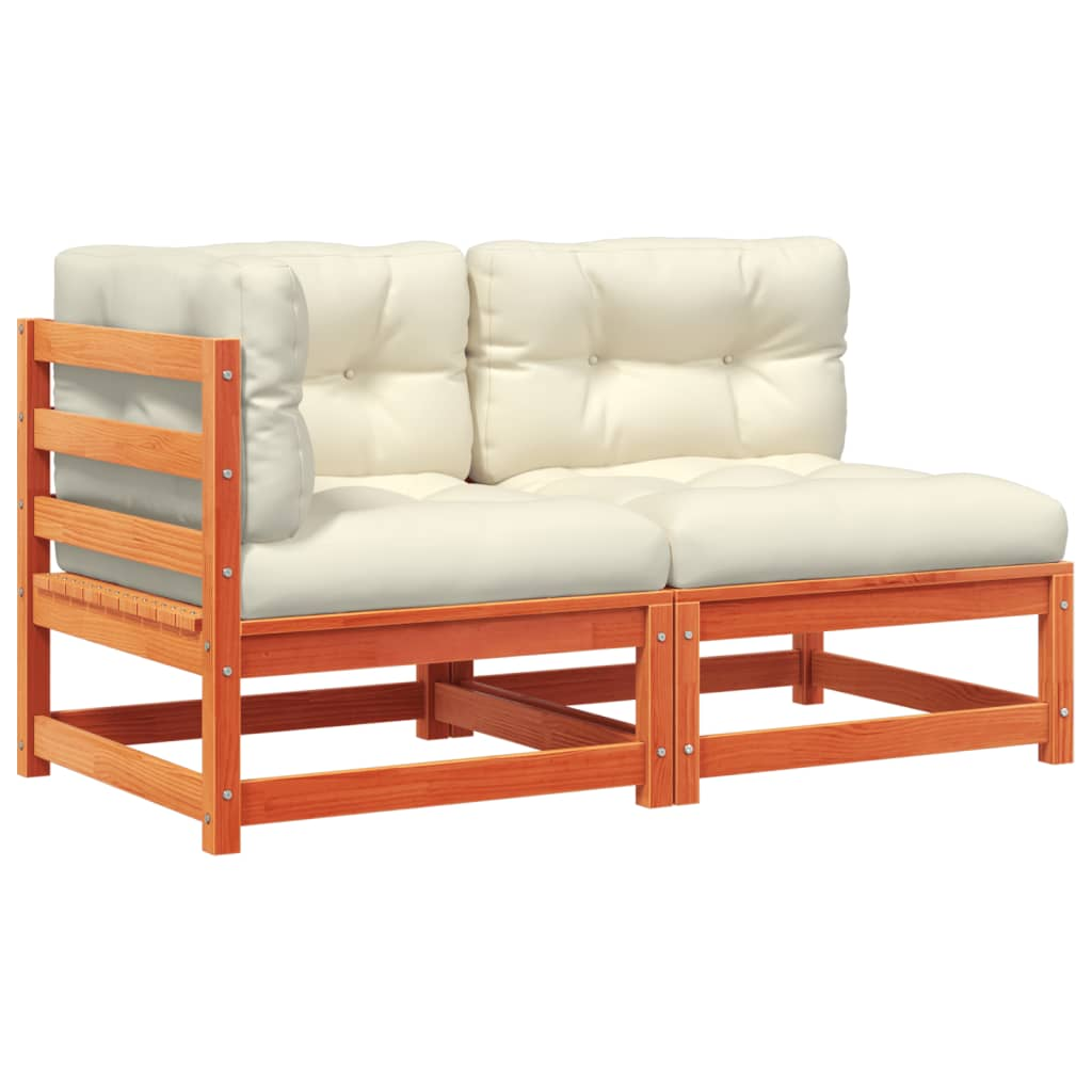 2 személyes viaszbarna tömör fenyőfa kerti kanapé párnával (838122)