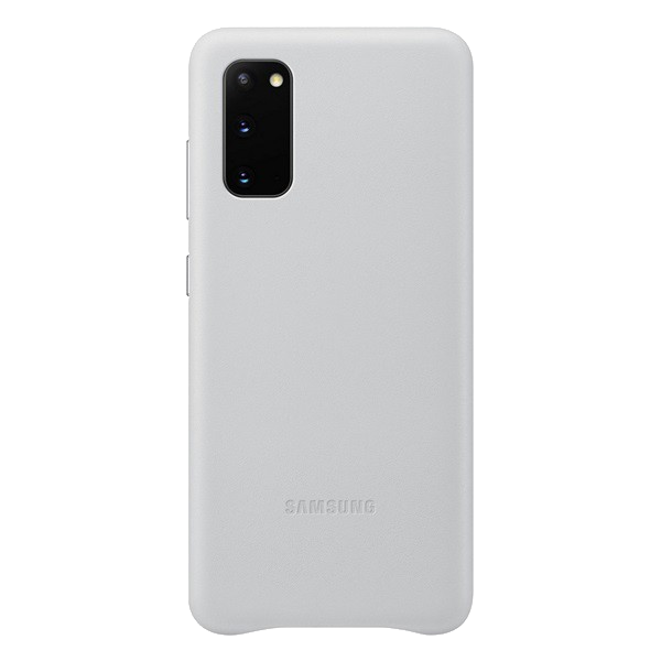 Пластмасов протектор за телефон SAMSUNG (гръб от естествена кожа) СВЕТЛО СИВ [Samsung Galaxy S20 5G (SM-G981U)] (EF-VG980LSEGEU)
