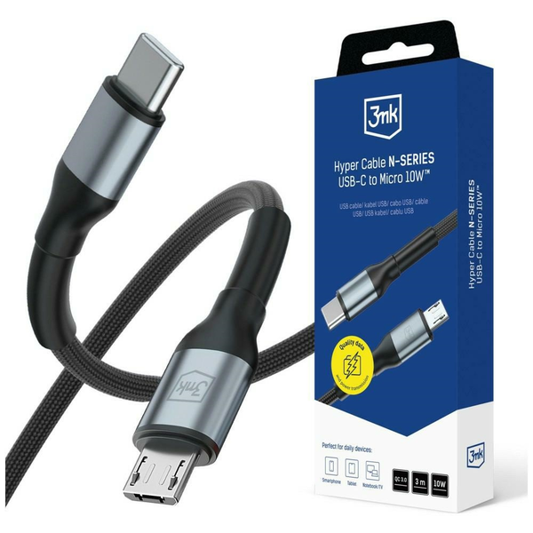 Kabel 3mk Hyper Cable N-SERIES C na Micro 3m QC 3.0 5V/2A 10W černý