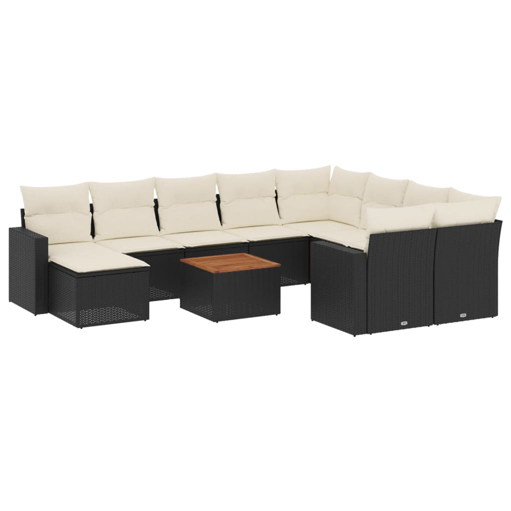 11 részes fekete polyrattan kerti ülőgarnitúra párnákkal (3256742)