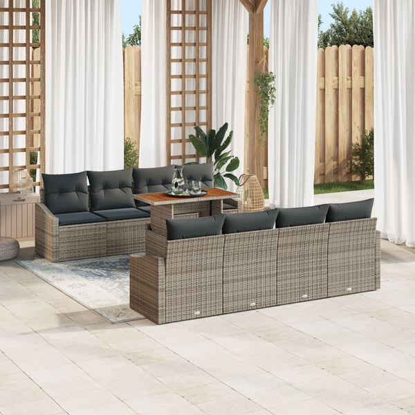 Conjunto De Sofá De Jardín  De 7 Piezas Con Cojines Grises De Ratán V7509 Unico / Gris