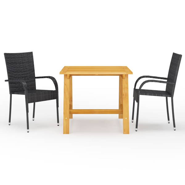 Set mobilier de grădină, 3 piese, negru