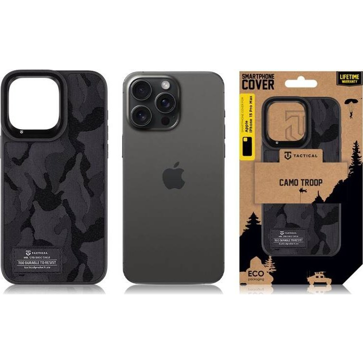Tactical Camo Troop Apple iPhone 15 Pro Max hátlap tok, fekete (8596311220999)