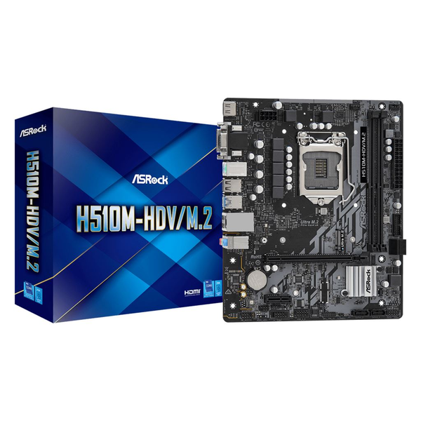 Дънна платка ASROCK Main Board Desktop H510M-HDV/M.2 (H510, S1200, 2xDDR4, 1xPCIe 4.0x16, 1xPCIe 3.0x1, 4 SATA3, 1xM.2, 4x USB3.2 Gen1, 6xUSB2.0, VGA, DVI-D, HDMI, GLAN, mATX, Retail) H510M-HDV-M2 EoL