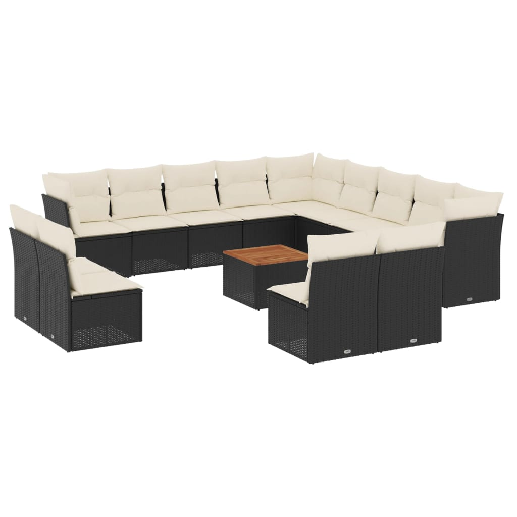 14 részes fekete polyrattan kerti ülőgarnitúra párnákkal (3223935)