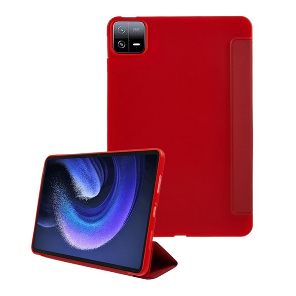 gigapack Tok álló, bőr hatású (aktív FLIP, oldalra nyíló, TRIFOLD, asztali tartó) PIROS Xiaomi Pad 6 " csomagolás" (GP-152973)