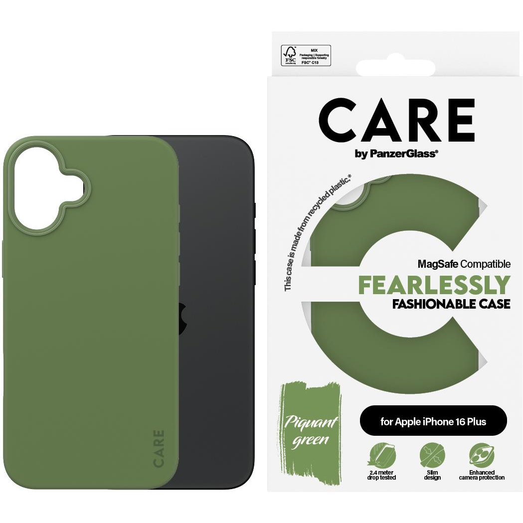 PanzerGlass CARE tok Apple iPhone 16 Plus MagSafe Fearlessly zöld (1387)