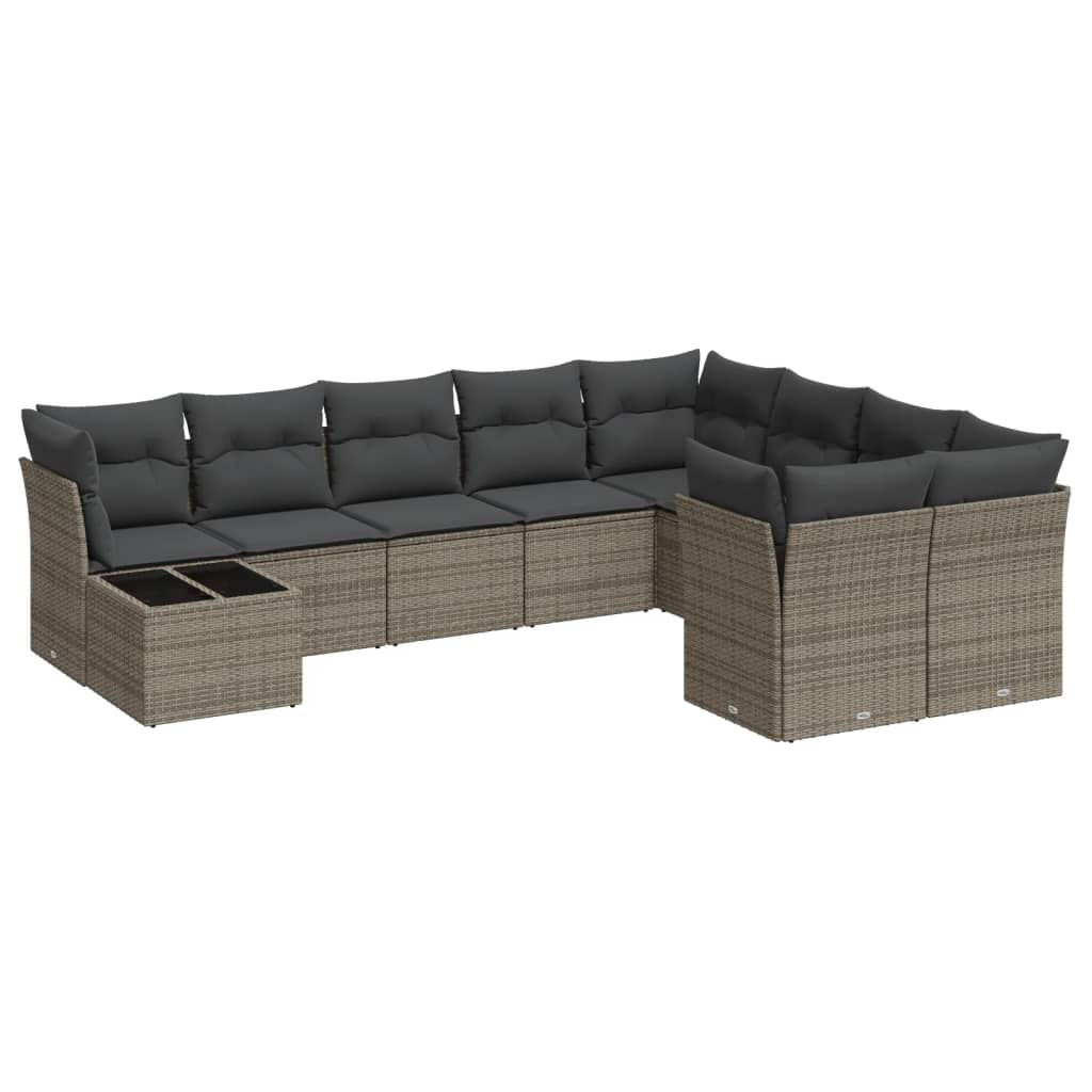 10 részes szürke polyrattan kerti ülőgarnitúra párnákkal (3250029)