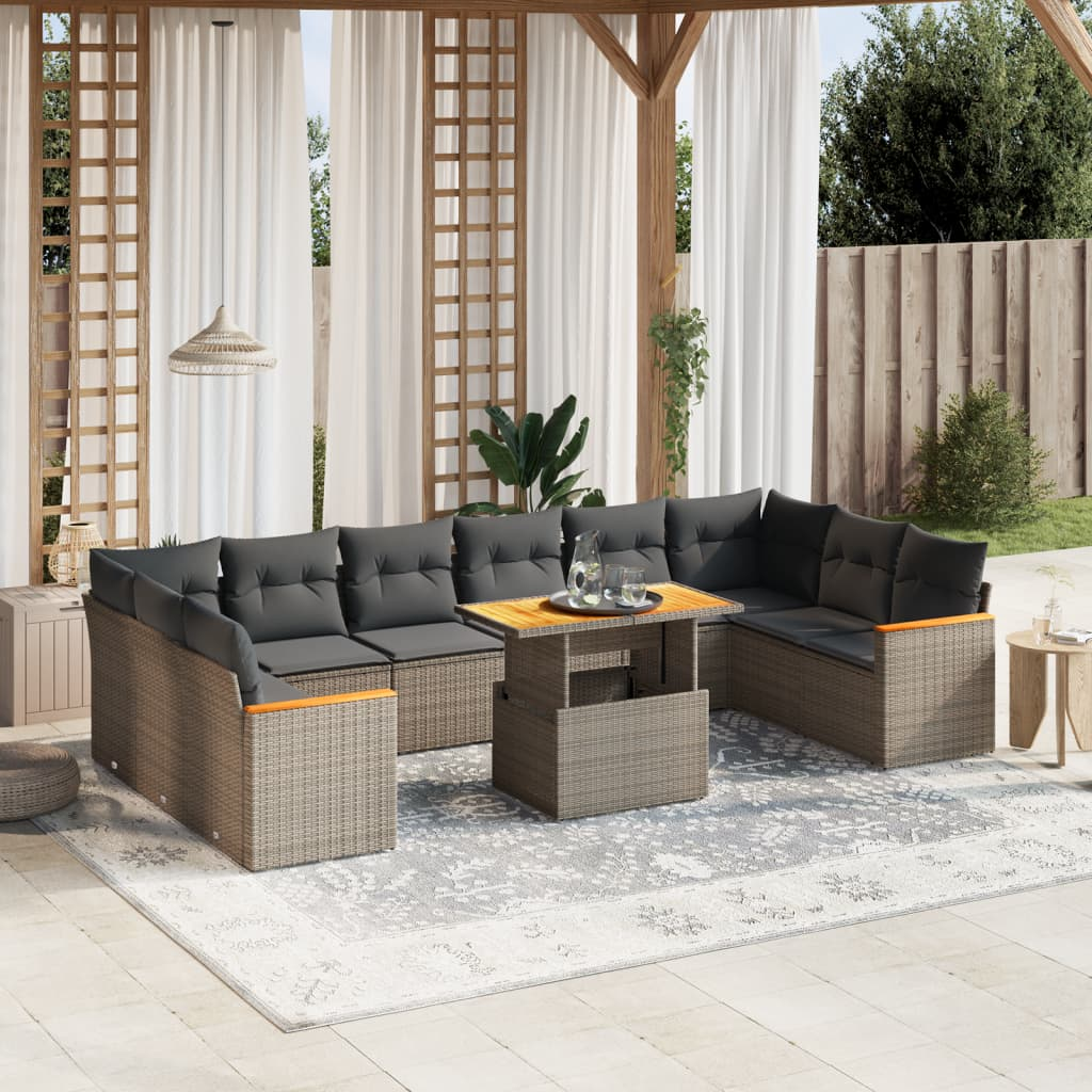 11 részes szürke polyrattan kerti ülőgarnitúra párnákkal (3273251)