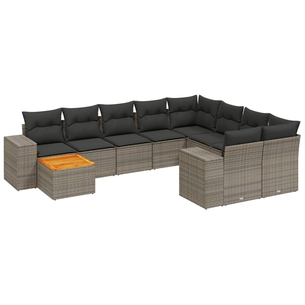 10 részes szürke polyrattan kerti ülőgarnitúra párnákkal (3257943)