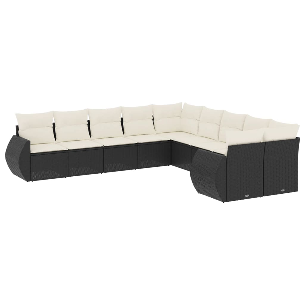 10 részes fekete polyrattan kerti ülőgarnitúra párnákkal (3254243)
