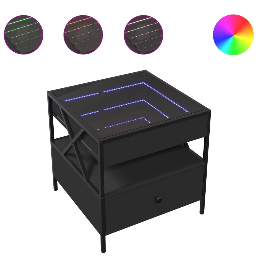 fekete végtelen hatású LED-es dohányzóasztal 50 x 50 x 51 cm (847712)