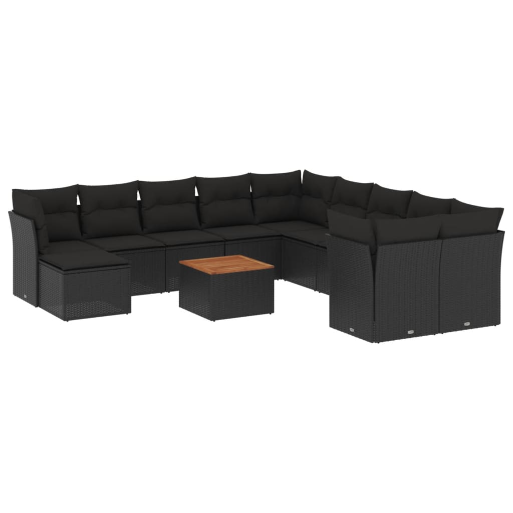 12 részes fekete polyrattan kerti ülőgarnitúra párnákkal (3223976)
