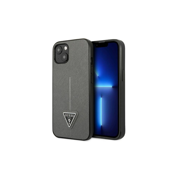 Guess GUHCP13MPSATLG iPhone 13 / 14 / 15 6,1" készülékhez kemény tok SaffianoTriangle Logo ezüst